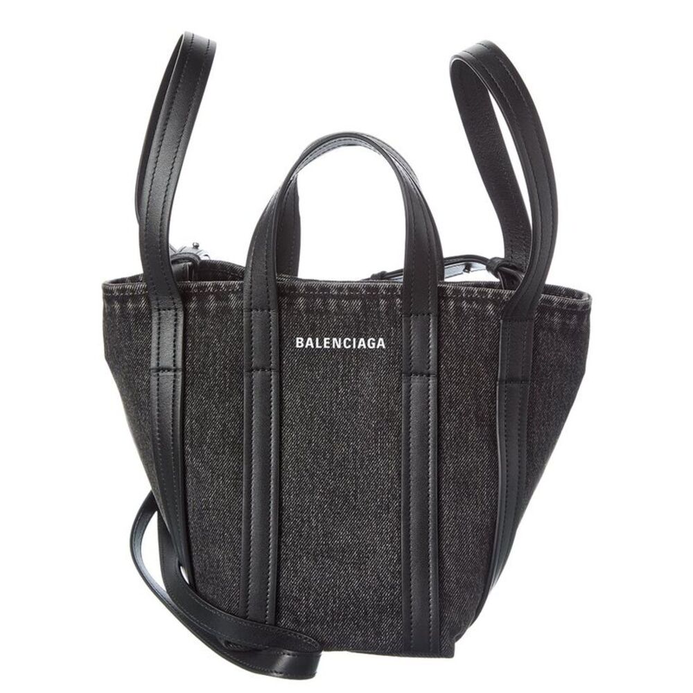 Balenciaga Ever 2.0 N/S Xs Denim & Leather Tote, Black - Picture 1 of 4